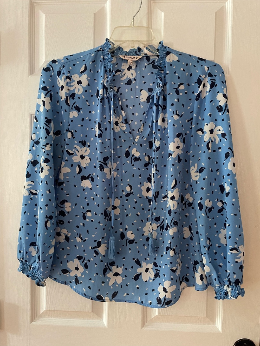 Nanette Lepore Sky Blue Floral Tie-Neck Blouse